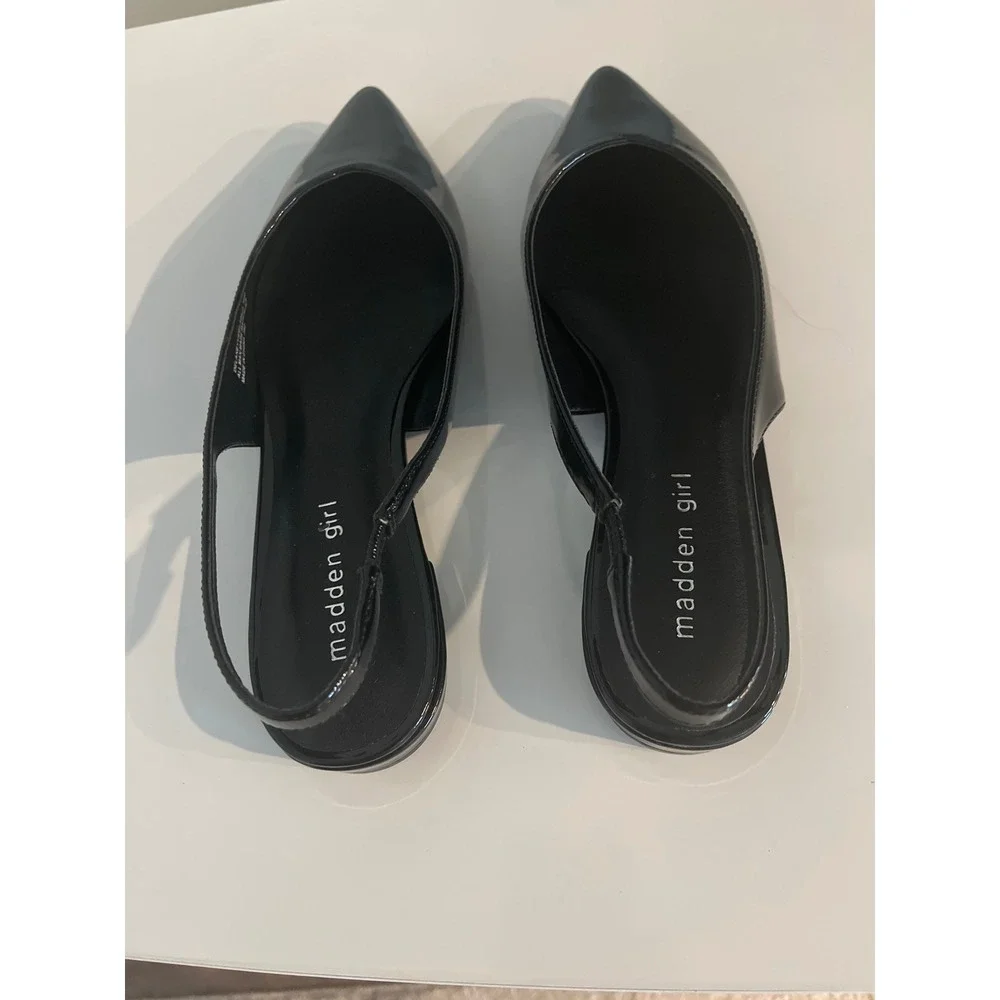 Madden Girl Delaneyy Black Patent Pointed Toe Slingback Flats Shoes Size 10M